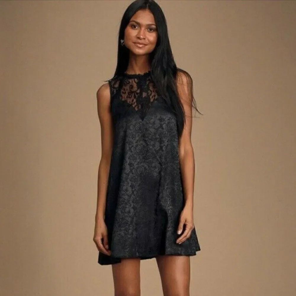 Lulus Evidently In Love Floral Satin Swing Dress NEW